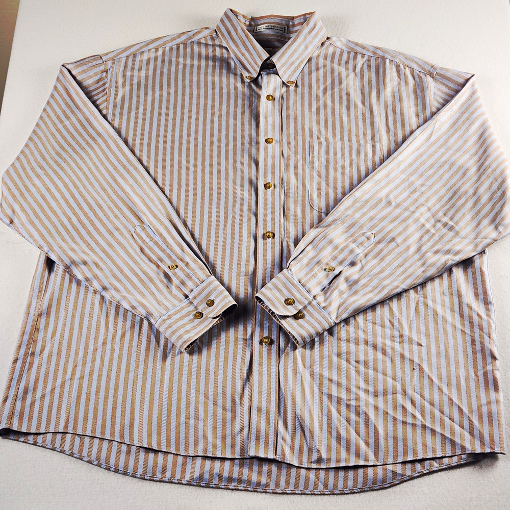Enro Woven Cotton Button-Up Shirt Men's 2XL Big & Tall Blue Beige Striped